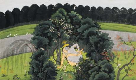 An Illustration from the Gita Govinda- Krishna and Radha in a Bower or Grove which suddenly springs up around them as they make love.